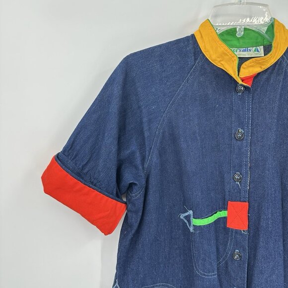 preppy artsy nautical denim colorful M - Picture 7 of 10